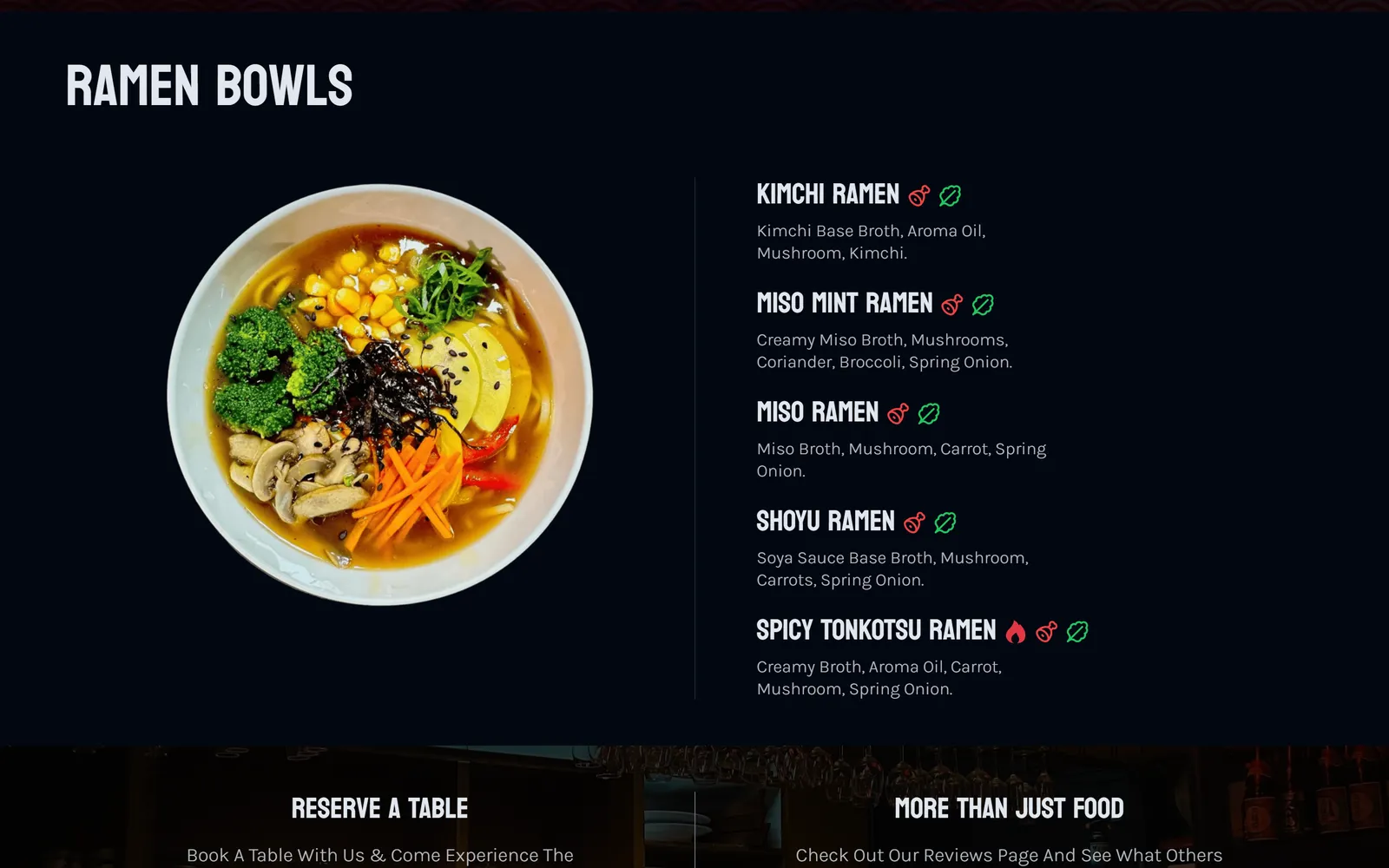 Asahi Ramen menu page